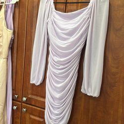 Lavender Ruched Bodycon Dress – Long Sleeve