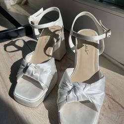 Lulu’s Remie White Satin Knotted Platform High Heel Sandals