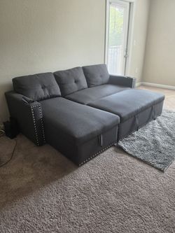 Gray Sectional Sleeper Sofa with Nailhead Trim