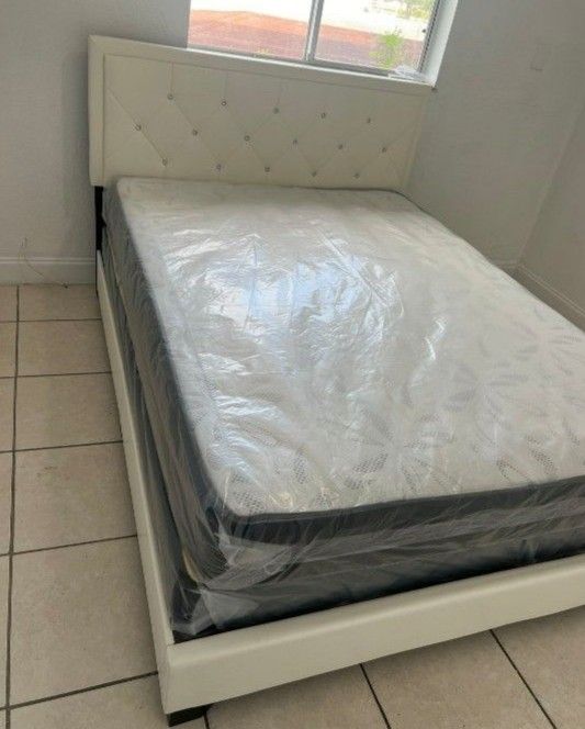 New QUEEN SIZE BED FRAME WITH MATTRESS AND BOX SPRING 3PCS NEW BEDROOM FURNITURE Cama Queen