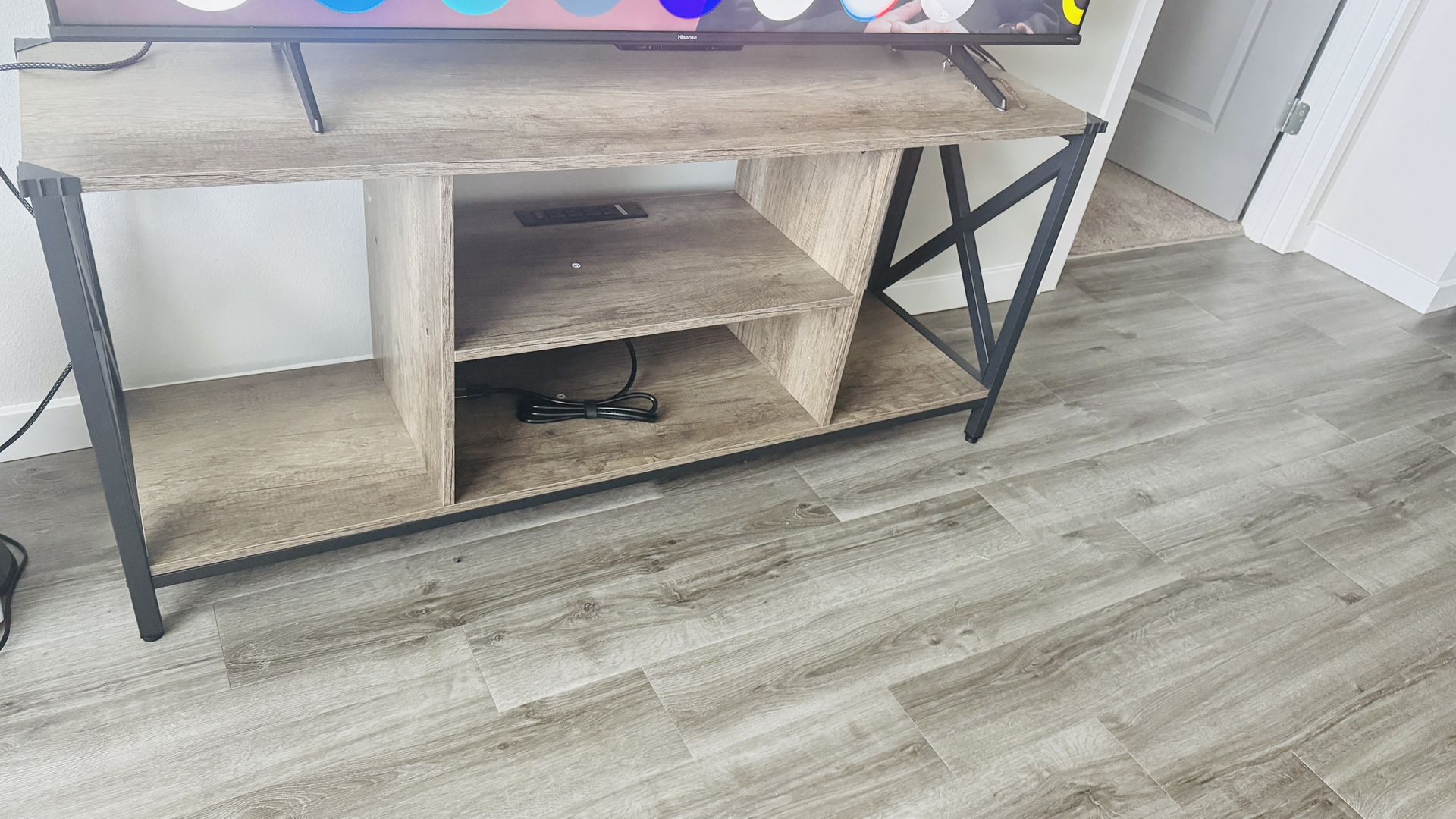 Modern TV Stand with Built-in Power Strip and Storage Shelves