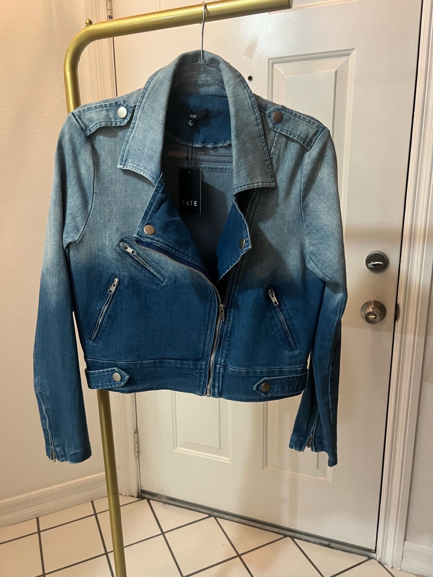 FATE Ombre Denim Moto Jacket Size Small NWT