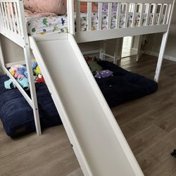 Toddler Full Size Loft Bed with Slide – White – Fun & Space Saving!