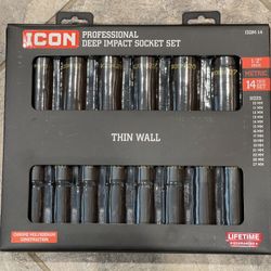 ICON 1/2 in. Drive Metric Professional Deep Impact Socket Set, 14-Piece