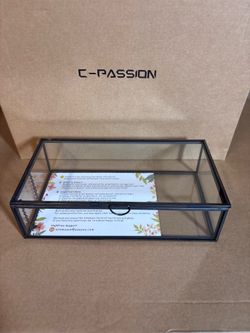 Vintage Glass Jewelry Box with Lid – Decorative Keepsake Display Box (Black, Medium)
