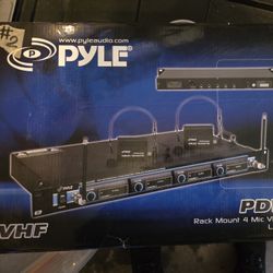 Pyle 4 Channel UHF Wireless Microphone System & Rack Mountable Base 4 Headsets, 4 Belt Packs, 4 Lavelier/Lapel MIC With Independent Volume Controls AF