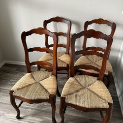 Set of 4 Wooden Dining Chairs – Woven Seats