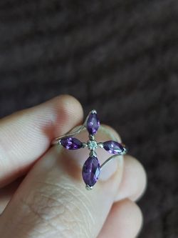 Sterling silver cross ring with amethyst and diamond