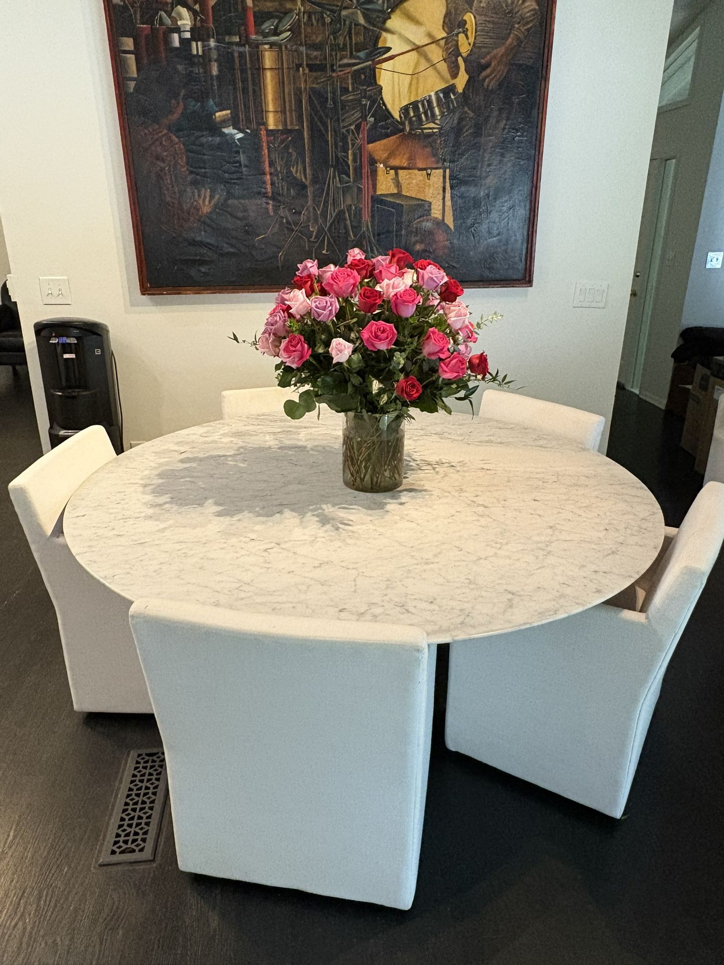 Aero Stone Round Marble Dining Table with 5 Chairs - Must Sell Fast!