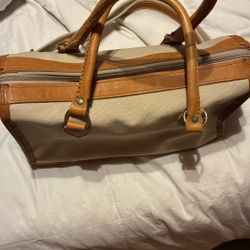  Cream Colored Beige Canvas And Leather Tote Or Shoulder bag 