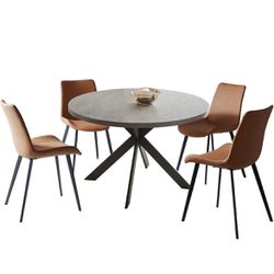 7 PCS Dining Set for Kitchen ,47” Round Dining Table Set, Mid Century Modern Round Dining Table (Comes with 6 chairs, available in brown,grey , white 