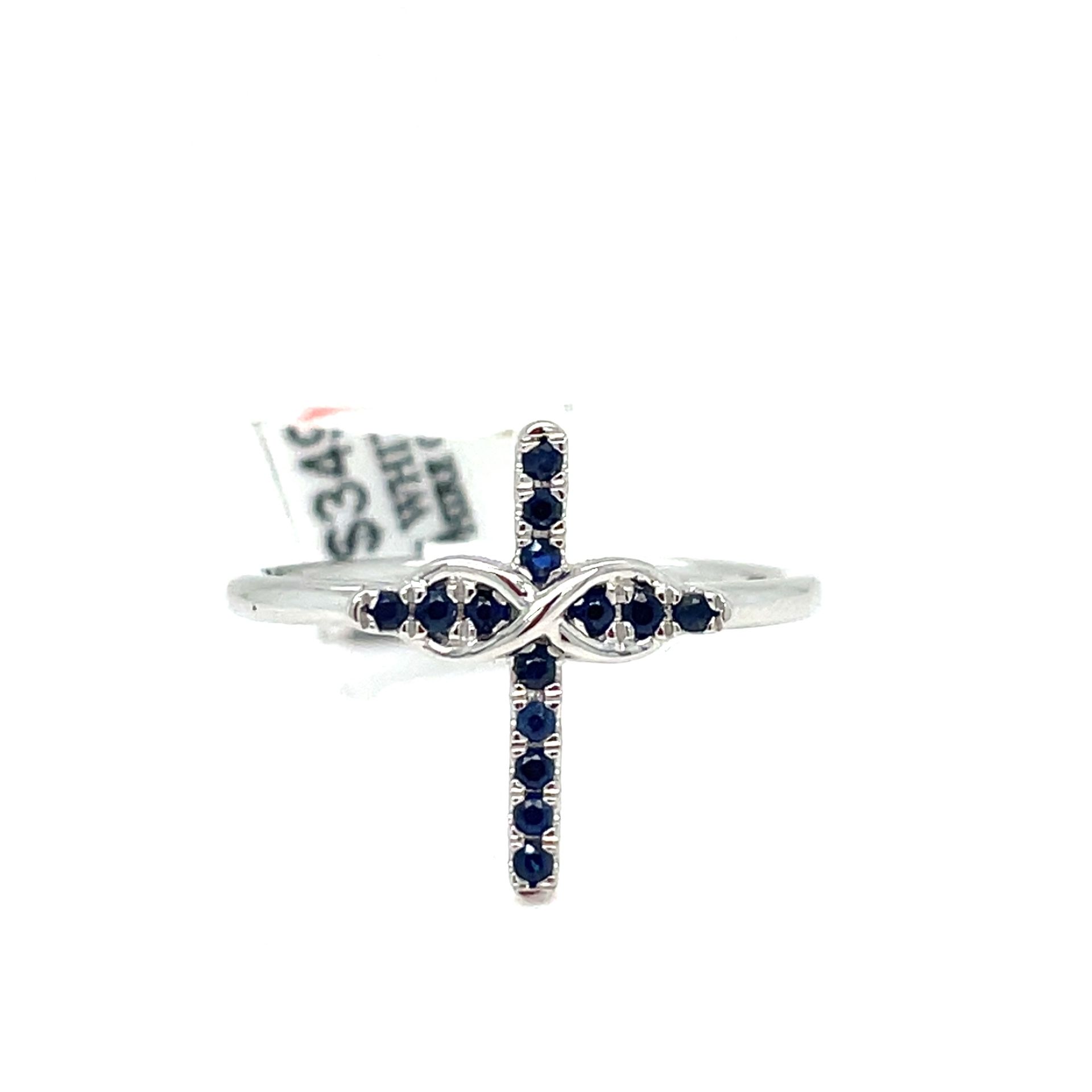 14KT White Gold Sapphire Cross Ring 2.10g Size 7 183190/4