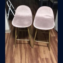 Two Rusty Pink / Gold Stool Chairs 
