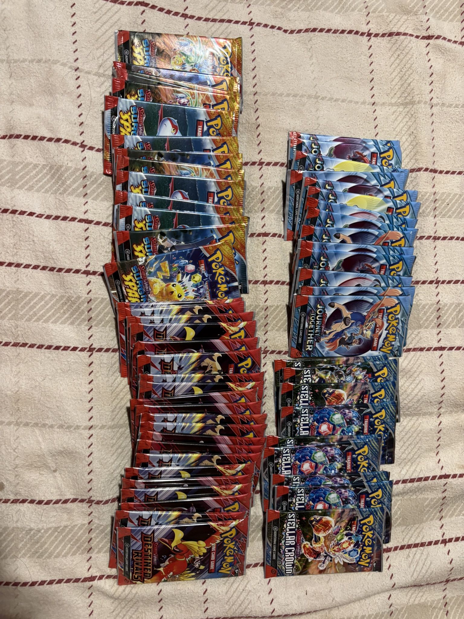 Pokémon Single Packs Destined Rivals, Journey Together, Surging Sparks And Stellar Crown 7$ A Pack  