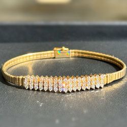 14k solid yellow gold 1.55CTW Natural diamond fashion ladies bracelet 7” 4mm 10.7 g