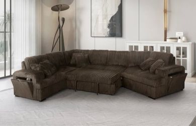 Brown super soft plush courderoy sectional couch