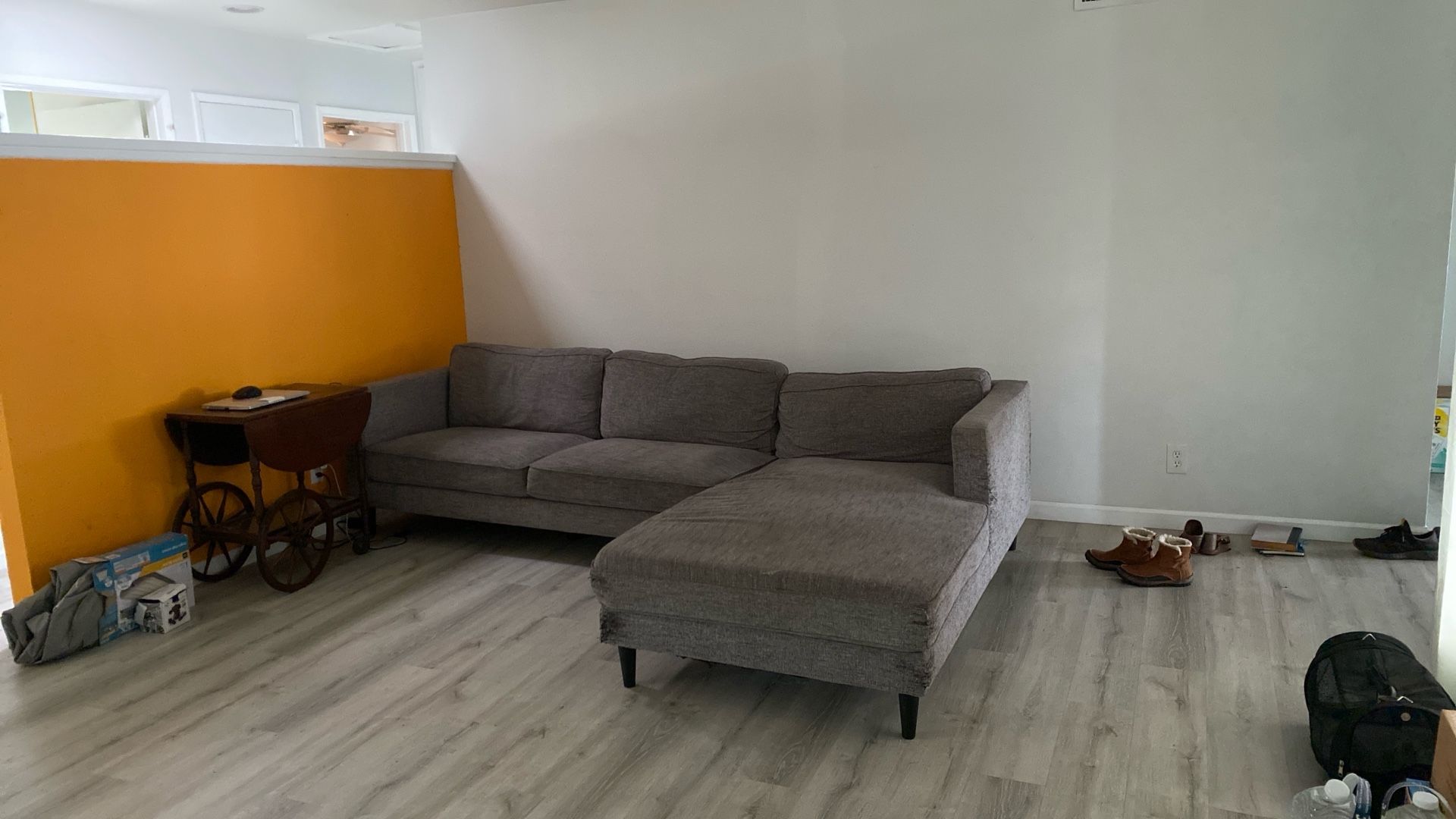 114" Long Grey Fabric Couch