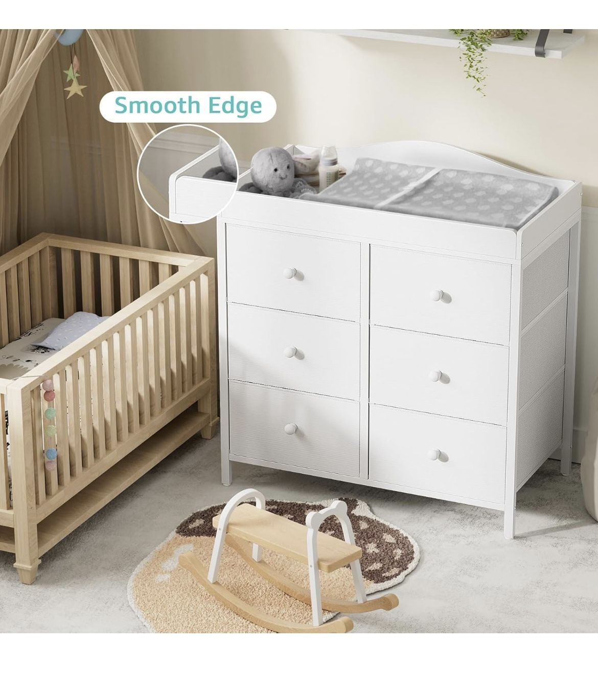NEW - Changing Table Dresser with 6 Fabric Drawers, Baby Dresser with Changing Table Top Diaper Changing Station with Storage for Nursery Modern