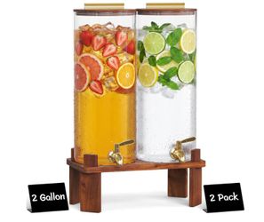 Lifewit 2 Gallon Glass Drink Dispenser with Wood Stand & Leakproof Spigot
