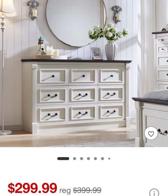 Dresser with 9 Drawers, Large Rustic Wood Closet Storage with Roman Column for Bedroom