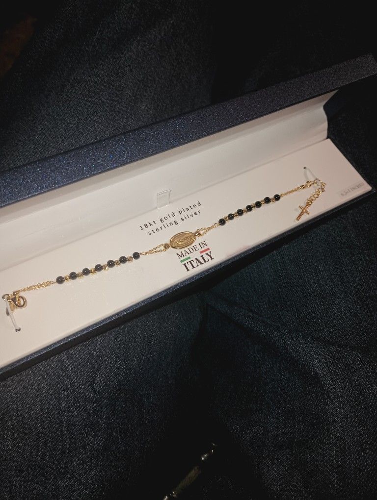 925 Sterling Silver 18kt Gold Plated Lucia Mara Virgin Mary Rosary Bracelet *Made In Italy*