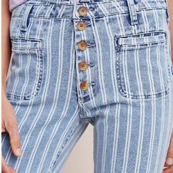 New Anthropologie Striped Acid Washed Jeans Size 32