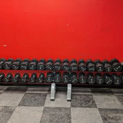 5-100 Urethane Dumbbell Set with 2 Racks,  New in Boxes 