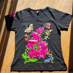 NEW Pink Floral Print V Neck Women's Tee T Shirt Size 4XL