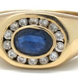 Mens 14K Diamond/Sapphire Ring