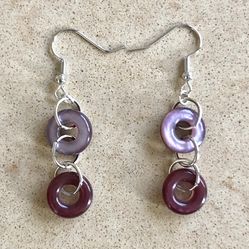 🍆 Pretty, purple aubergine & Iris lucite donut ring bead earrings