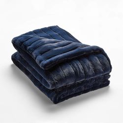 CB2 Channel Navy Faux Fur Throw Blanket
