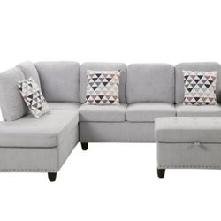 Modern L-Shaped Sectional Sofa with Storage Ottoman & Cup Holders, Corduroy