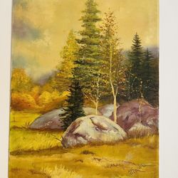 Autumn Trees, Antique Hand-Painted Oil Painting