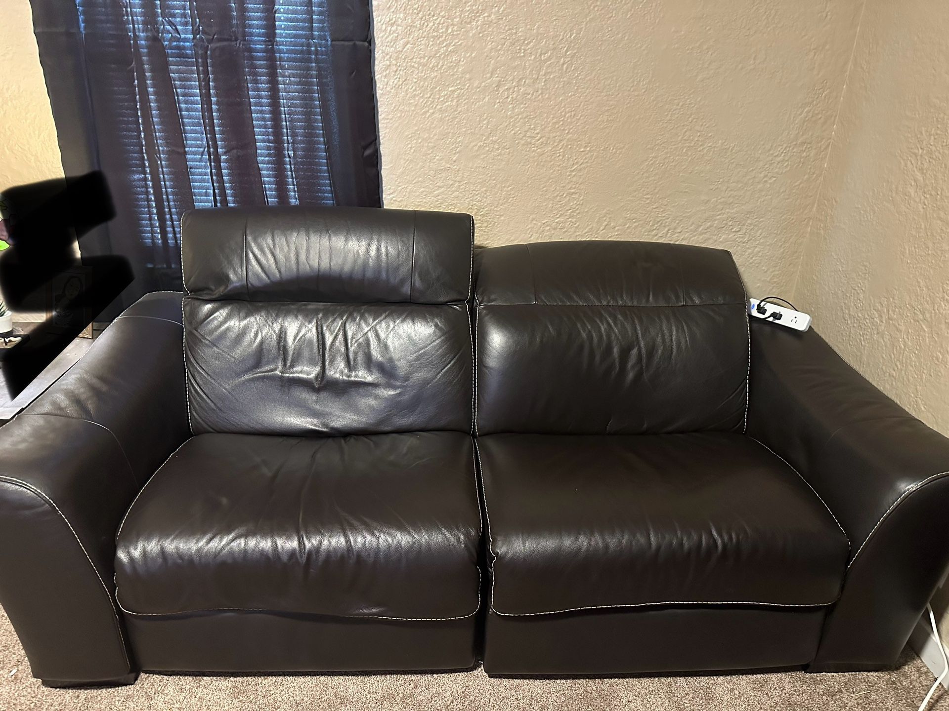 Power Reclining Leather Sofa With Adjusting Headrest 