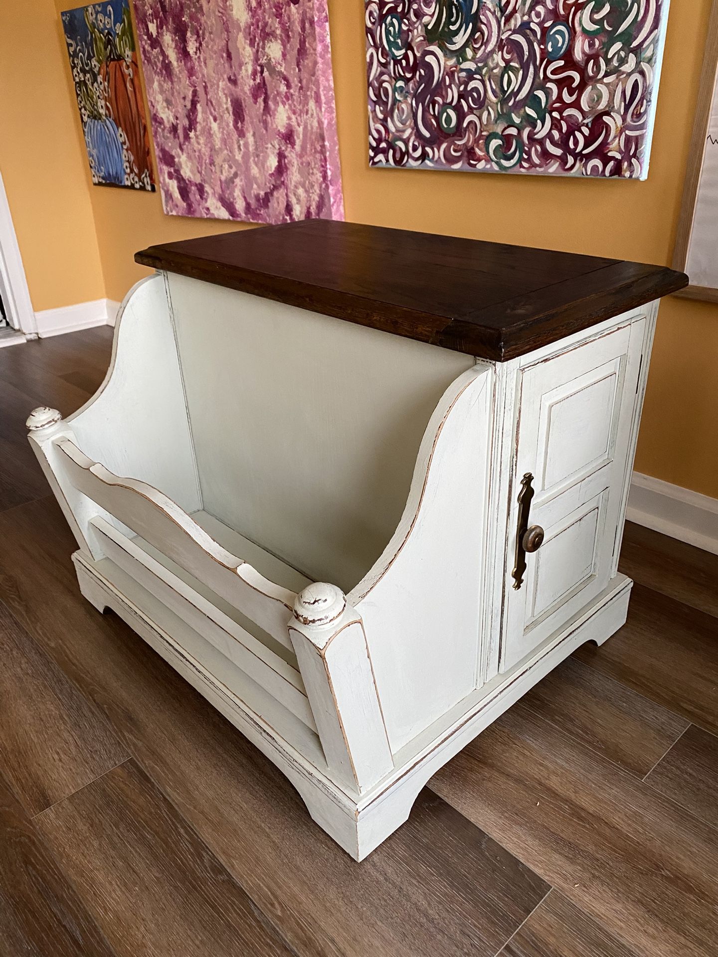 Brown & White Wood Side Table/Chest