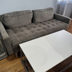 Mid Century Modern Velvet Upholstered Tufted Living Room Sofa, 69.68", Grey
