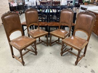 Vintage Jacobson Style Wooden Dining Chairs w/ Nailhead Trim (Set of 4)