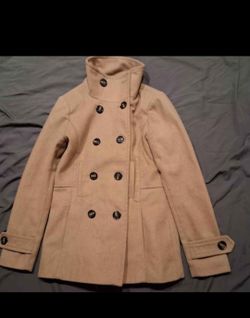 Cream Double-Breasted Wool Pea Coat