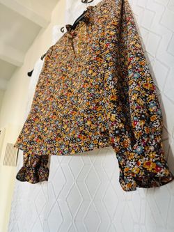 Floral Long Sleeve Blouse with Ruffle Cuffs