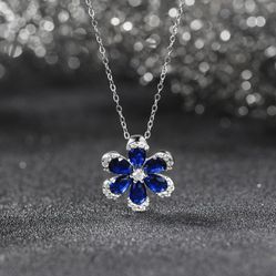 925 Sterling Silver Flower Charm Necklace 8+AAA Cubic Zirconia Necklace 