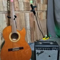 Alvarez Electric Acoustic Guitar, Guitar Stand, And Fender Frontman 15 G