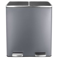 60L(16 Gal) Dual Trash Can, Stainless Steel Kitchen Garbage Can, Double Compartment Classified Rubbish Bin, Recycle Dustbin w/Plastic Inner Buckets, H