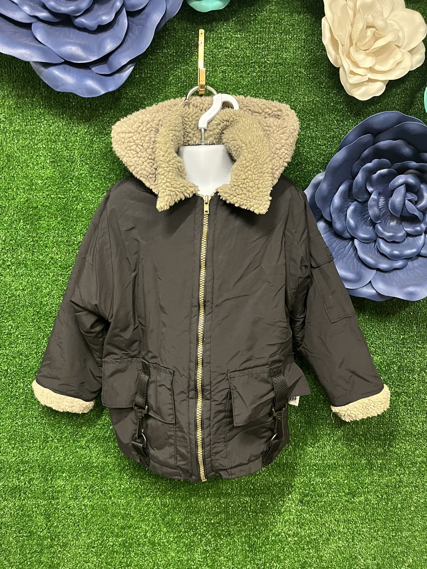 Corky And Company Black Fuzzy Hooded Coat Size 4