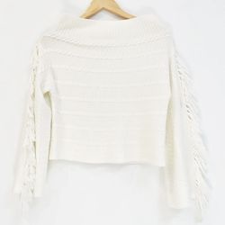 Lovers + Friends Size XXS White Knit Fringe Detail Women's Jumper NEW W/ TAGS