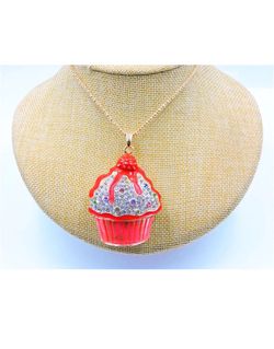 Strawberry Crystal Rhinestone Cupcake Necklace