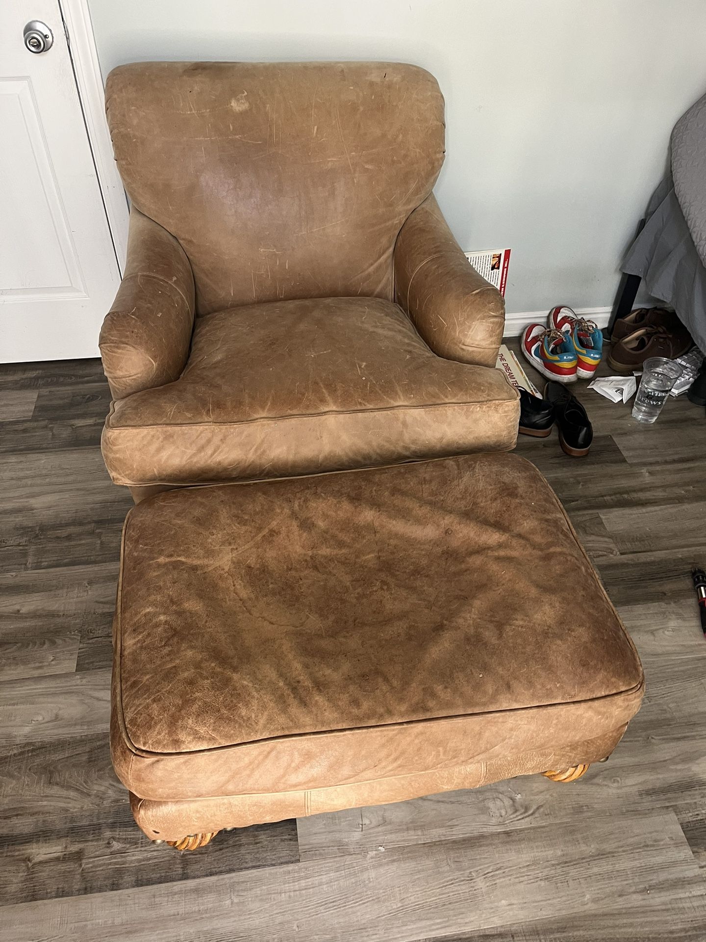 Leather Armchair w/ foot stool