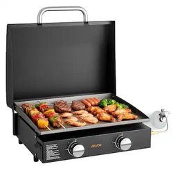 Gas Griddle, 2 Burner Tabletop Griddle, 22 inch Portable Griddles Propane with Lid, Oil Drain Hole & Oil Collection Tray - Black