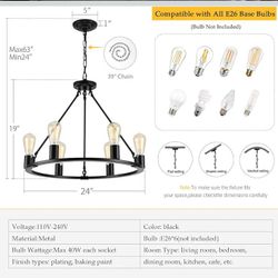 Black Chandelier, 6-Light Dining Room Light ( Brand New, Never Used, In Box ) For $45