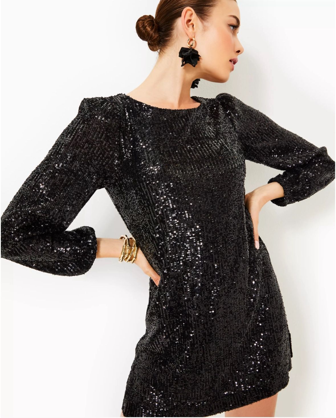 Lilly Pulitzer Sequin Romper Dress Size 2 Black Long Sleeve NYE Party NWT