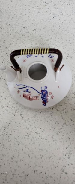 Japanese Ceramic Teapot with Wicker Handle